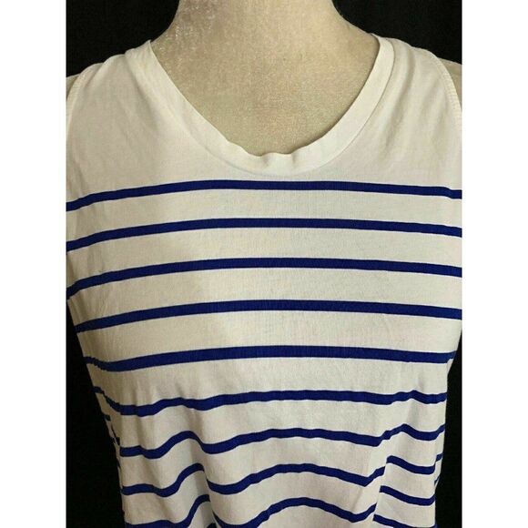 Zara Womens Blue White Striped Crew Neck Tank Top Cotton Large - Picture 2 of 7